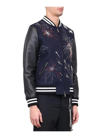 Shop Valentino Wool And Leather Fireworks Jacket In Blu