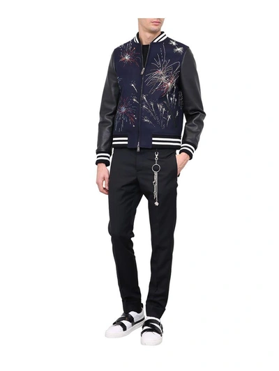 Shop Valentino Wool And Leather Fireworks Jacket In Blu
