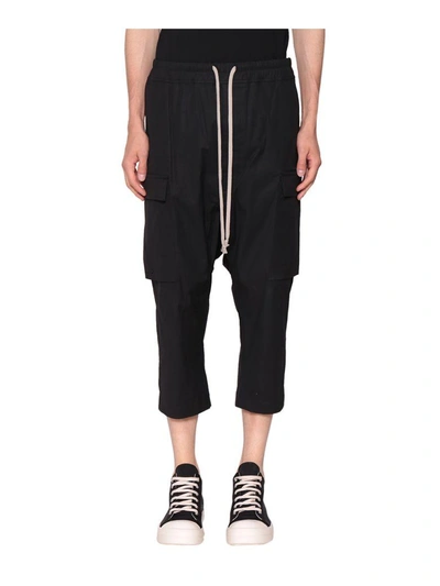 Shop Rick Owens Cargo Cropped Cotton Pants In Nero