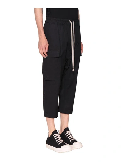 Shop Rick Owens Cargo Cropped Cotton Pants In Nero