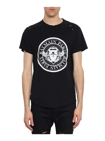 Shop Balmain Monnaie Cotton T-shirt In Nero
