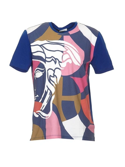 Shop Versace Medusa T-shirt In Royal Blue+stampa