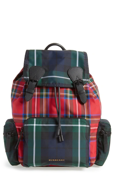 Shop Burberry Tartan Backpack - Red In Military Red
