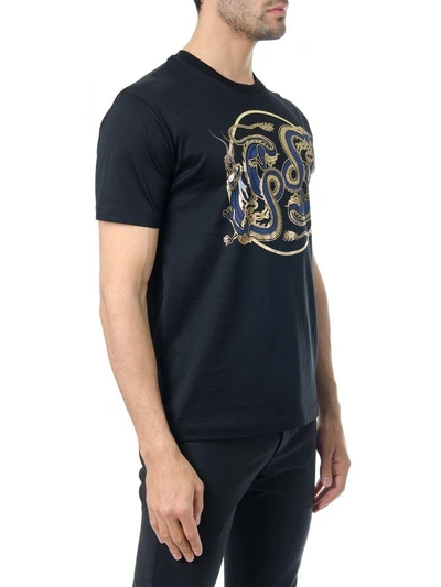 Shop Les Hommes Dragon Print Black Cotton T-shirt