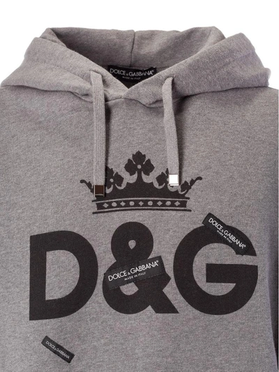 Shop Dolce & Gabbana Logo Print Hoodie In Grigio