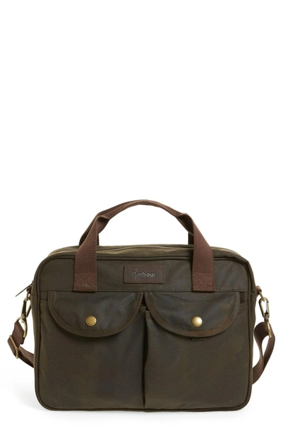 Shop Barbour 'longthorpe' Waxed Canvas Laptop Bag In Olive