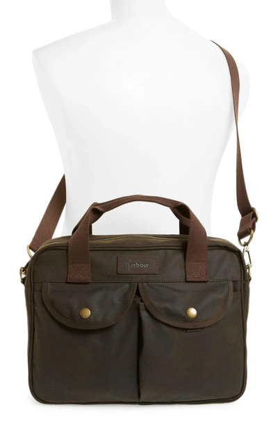 Shop Barbour 'longthorpe' Waxed Canvas Laptop Bag In Olive