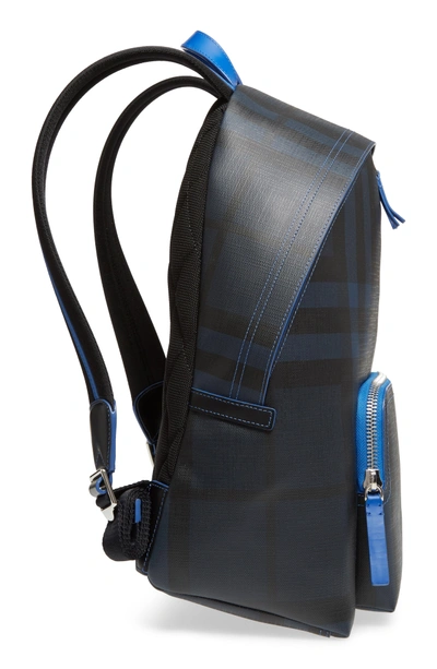 Shop Burberry Check Faux Leather Backpack - Blue In Navy/ Blue