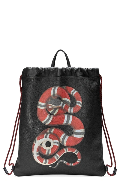 Gucci Kingsnake Leather Drawstring Backpack - Black In 8709 Black | ModeSens