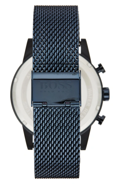 Shop Hugo Boss Navigator Chronograph Mesh Strap Watch, 44mm In Navy/ Navy