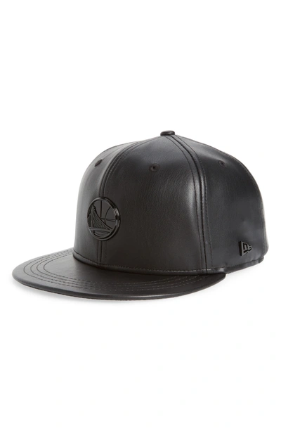 Shop New Era Nba Glossy Faux Leather Snapback Cap - Black In Golden State Warriors