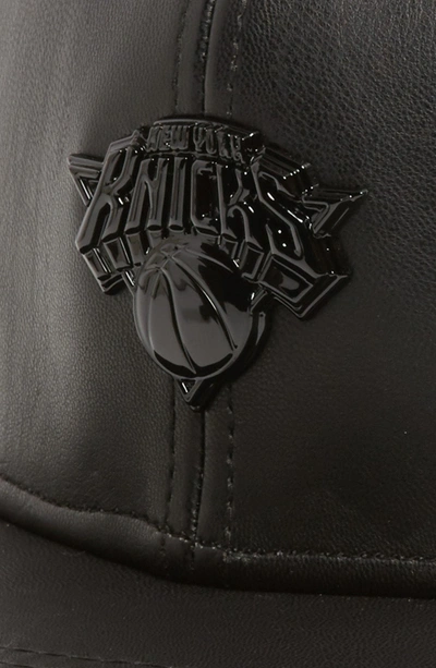 Shop New Era Nba Glossy Faux Leather Snapback Cap - Black In New York Knicks
