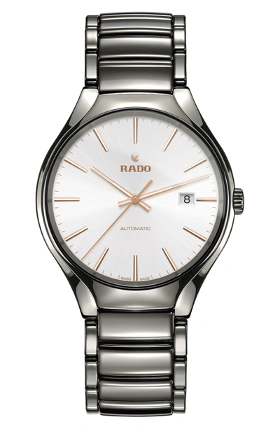 Shop Rado True Automatic Ceramic Bracelet Watch, 40mm In Plasma/ White/ Plasma