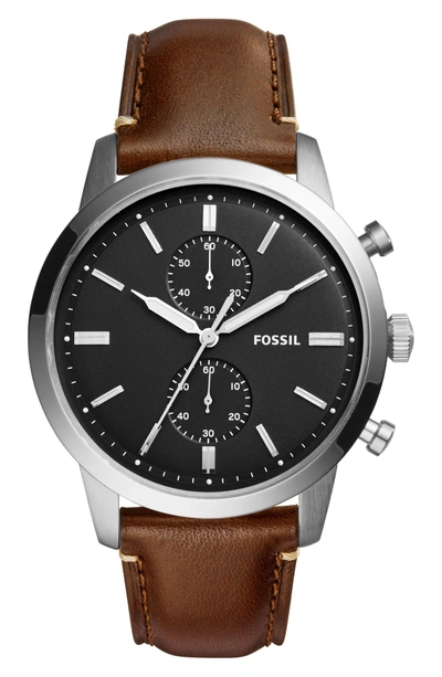 Shop Fossil Townsman Chronograph Leather Strap Watch, 44mm In Brown/ Black/ Silver