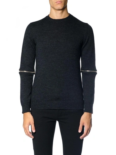 Shop Les Hommes Wool Sweater With Zip In Charcoal