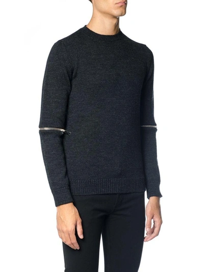 Shop Les Hommes Wool Sweater With Zip In Charcoal