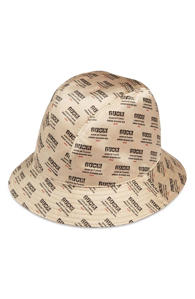 Shop Gucci Stamp Logo Bucket Hat - White In Rope/ Beige