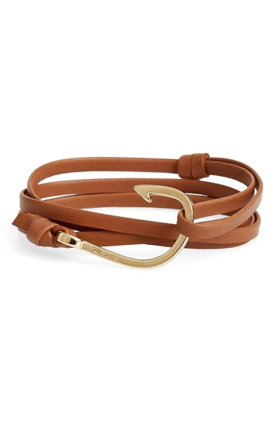 Shop Miansai Gold Hook Leather Bracelet In Brown