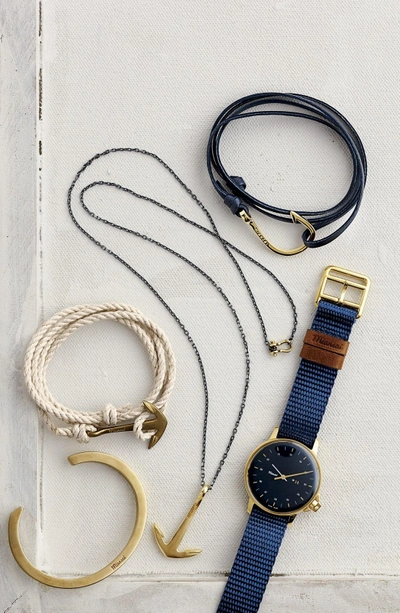 Shop Miansai Gold Hook Leather Bracelet In Navy Blue