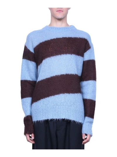 Shop Marni Mohair Blend Striped Sweater In Blu