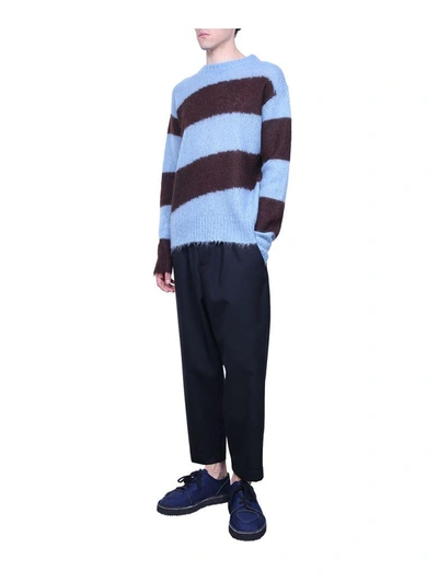 Shop Marni Mohair Blend Striped Sweater In Blu