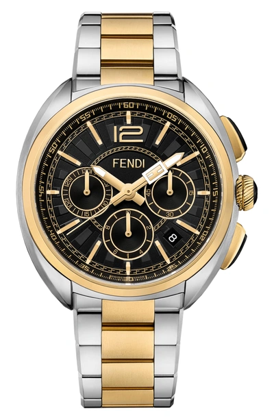 Shop Fendi Momento Chronograph Bracelet Watch, 46mm In Silver/ Black/ Gold