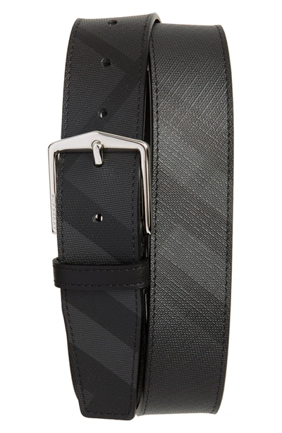 Shop Burberry Check Belt In Charcoal/ Black