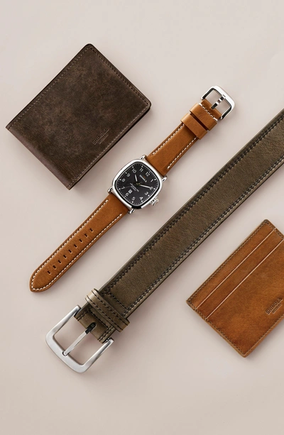 Shop Shinola Double Stitch Leather Belt In Charcoal