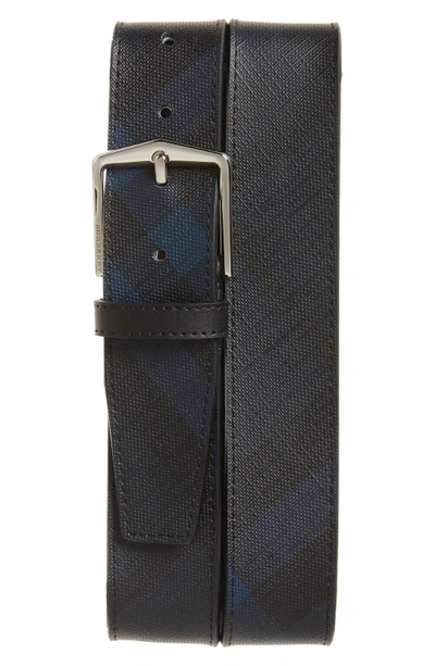 Shop Gucci 'joe' Check Pattern Belt In Navy/ Black