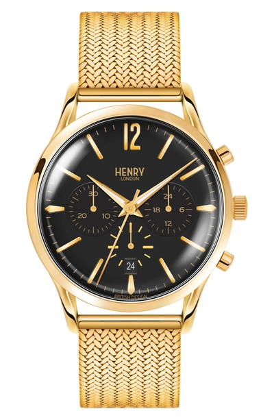 Shop Henry London Westminster Chronograph Mesh Strap Watch, 41mm In Gold/ Black