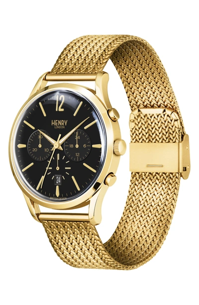 Shop Henry London Westminster Chronograph Mesh Strap Watch, 41mm In Gold/ Black