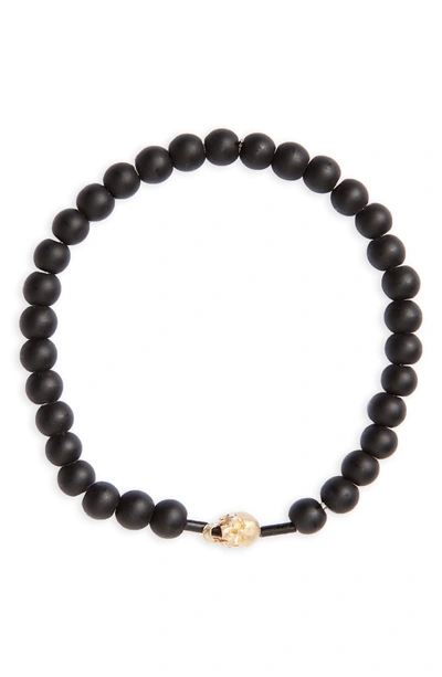 Shop Luis Morais Gold Skull Beaded Stretch Bracelet In Mixed