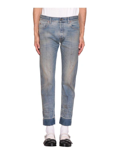 Shop Gucci Cotton Denim Punk Jeans In Blu