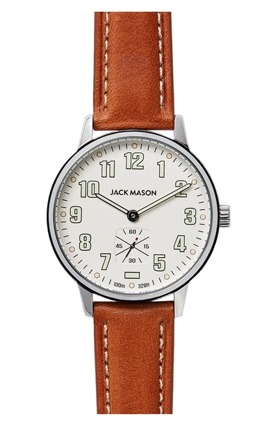 Shop Jack Mason Field Leather Strap Watch, 38mm In White/ Brown