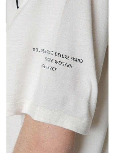 Shop Golden Goose Beige Cotton T-shirt With Logo In Crema