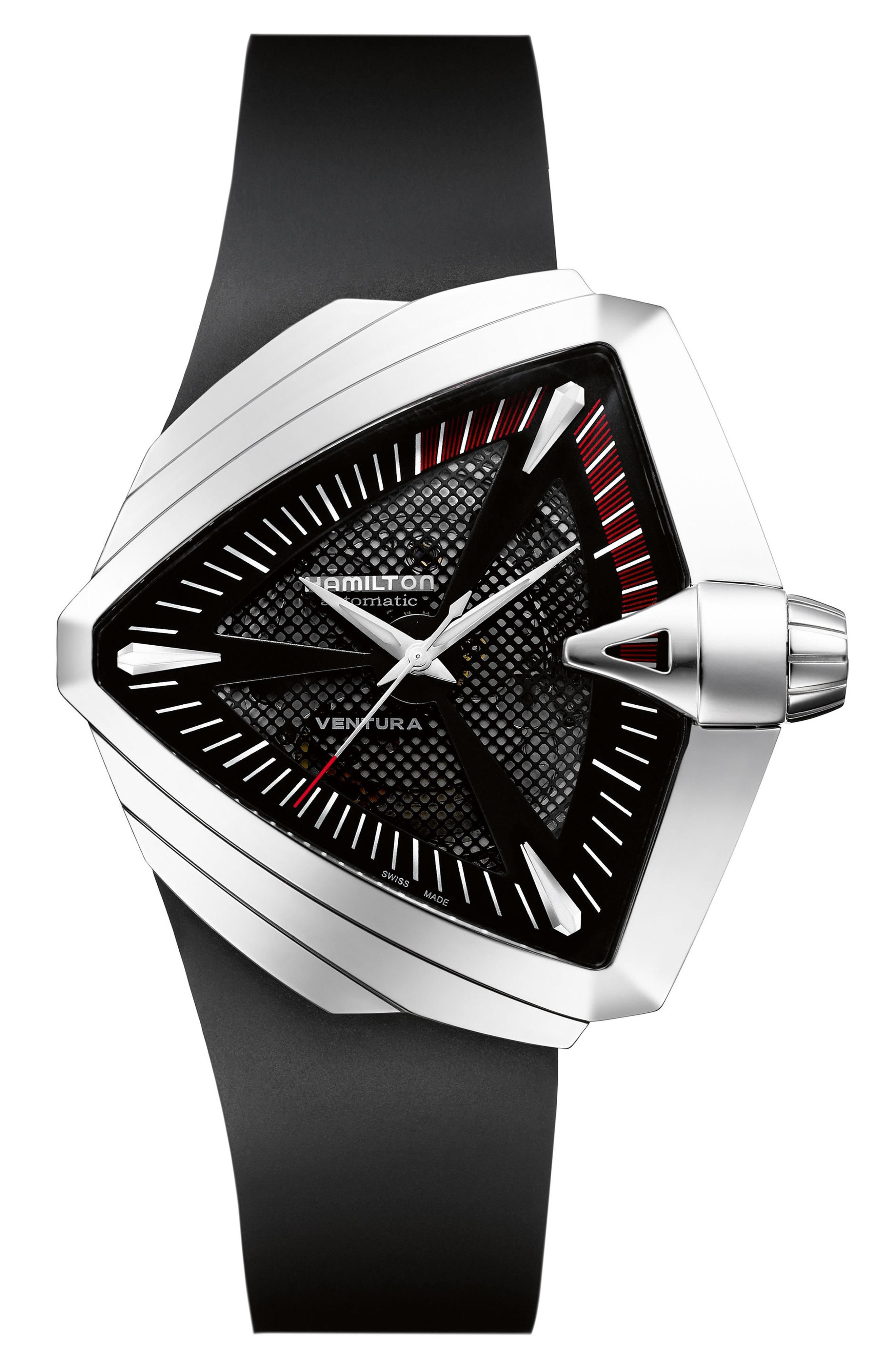 Hamilton Ventura Automatic Rubber Strap Watch, 45.5mm X 46mm In Black