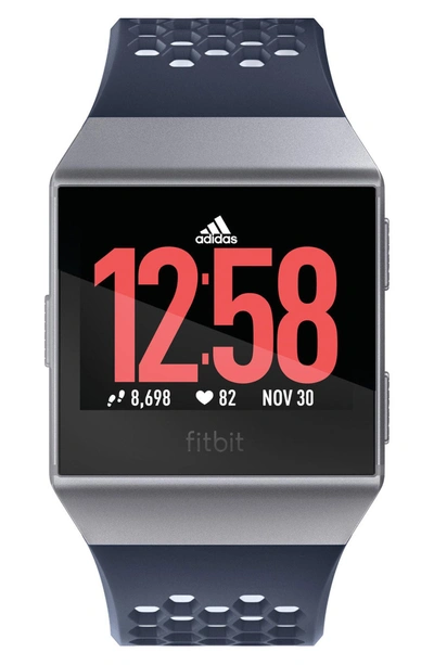 Shop Fitbit X Adidas Ionic Watch In Ink Blue/ice Gray/silver Gray