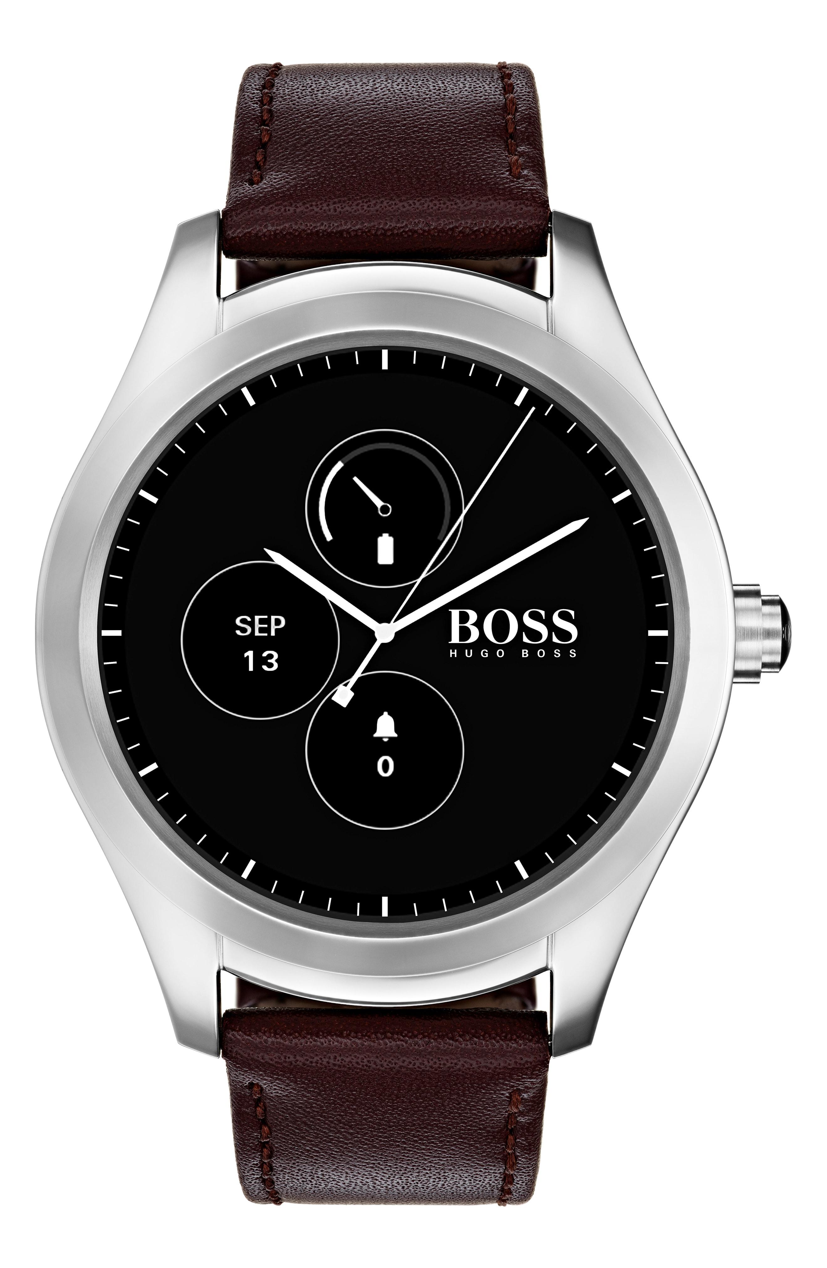 Hugo Boss Men's Digital Touch Brown Leather Strap Touchscreen Smart Watch 46mm | ModeSens