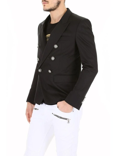 Shop Balmain Double-breasted Blazer In Noir/black|nero