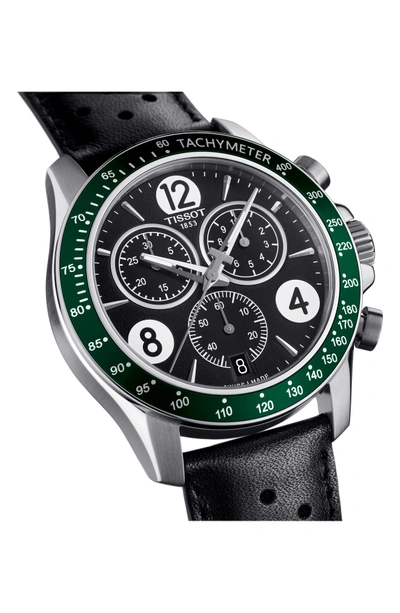 Shop Tissot V8 Chronographic Leather Strap Watch, 43mm In Black/ Green/ Silver