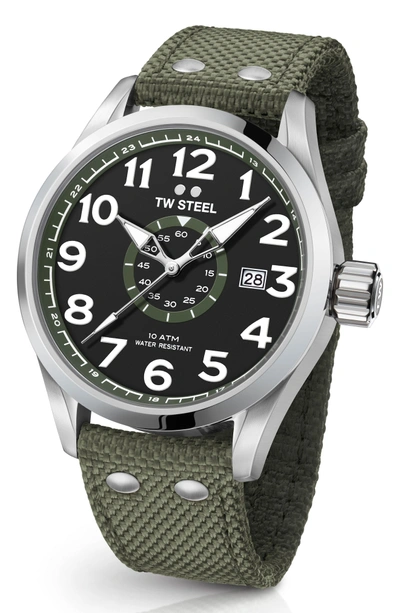 Shop Tw Steel Volante Textile Strap Watch, 45mm In Green/ Black/ Silver