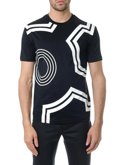Shop Les Hommes Black Cotton Geometric Shapes T-shirt In Black-white