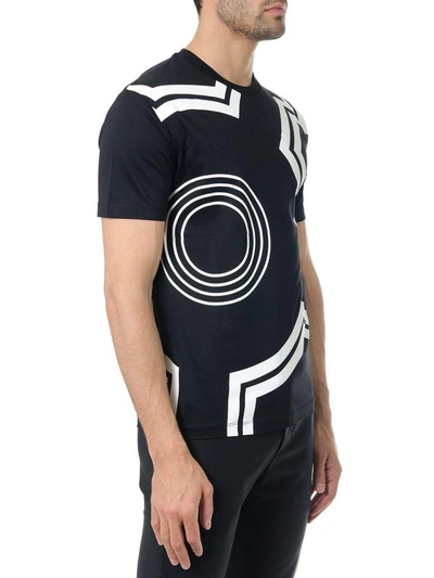 Shop Les Hommes Black Cotton Geometric Shapes T-shirt In Black-white
