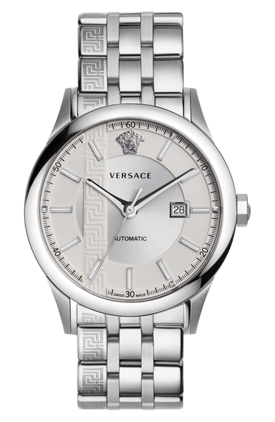 Shop Versace Aiakos Automatic Bracelet Watch, 44mm In Silver
