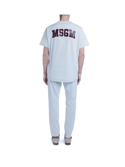 Shop Msgm White Chambray Trousers In Bianco