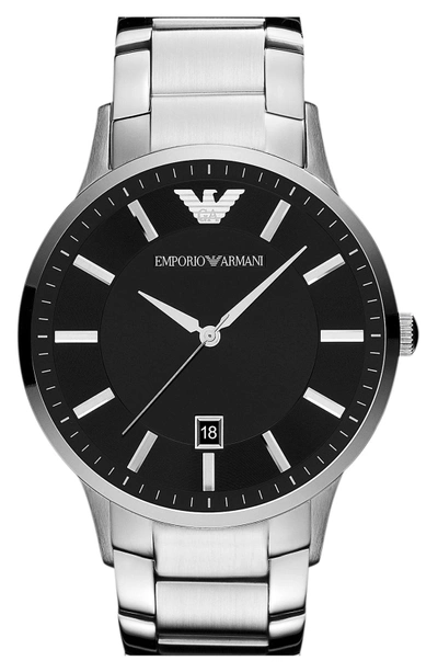 Shop Emporio Armani Round Bracelet Watch, 43mm In Silver/ Black
