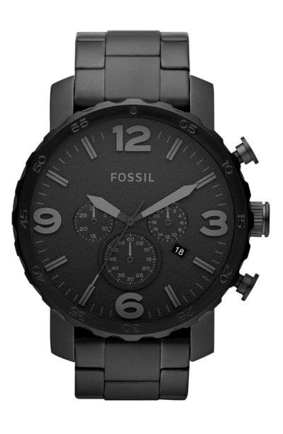 Shop Fossil 'nate' Chronograph Bracelet Watch, 50mm In Black