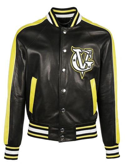 Shop Givenchy Logo Bomber Jacket In Black-yellow