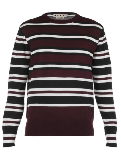 Shop Marni Wool Sweater In 003f White-black-bordeaux Str.