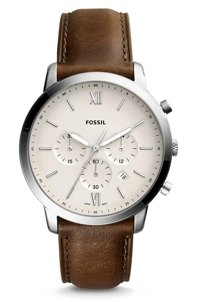 Shop Fossil Neutra Chronograph Leather Strap Watch, 44mm In Brown/ Beige/ Silver